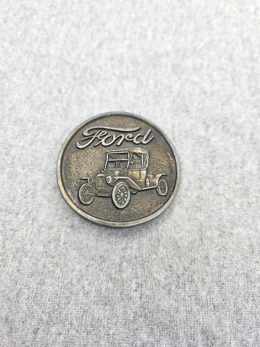 Vintage Ford Model T Brass Belt Buckle Automobile Medallion Script Logo